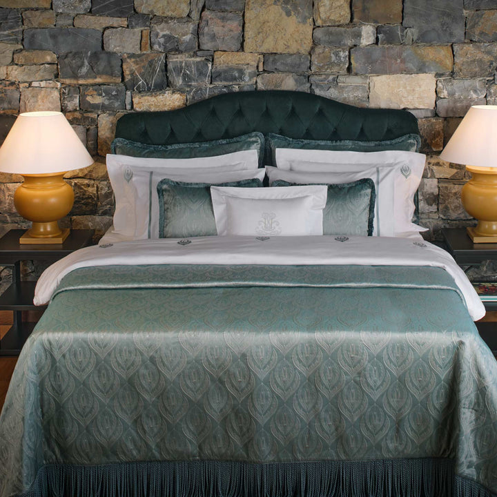 Lumina Jacquard Bed Cover With Fringe - Forest Green