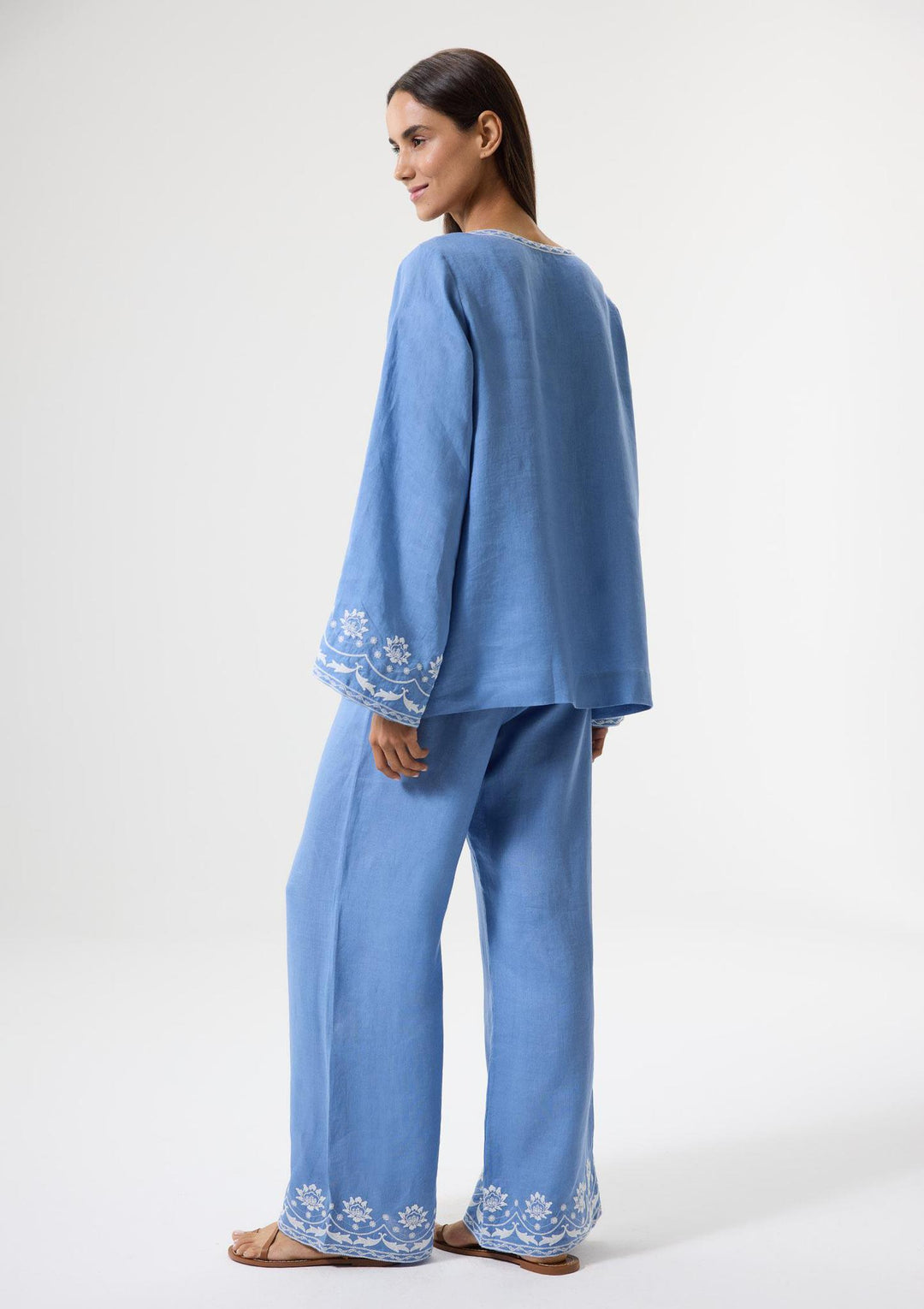 Bloom Embroidered Pants - Blue