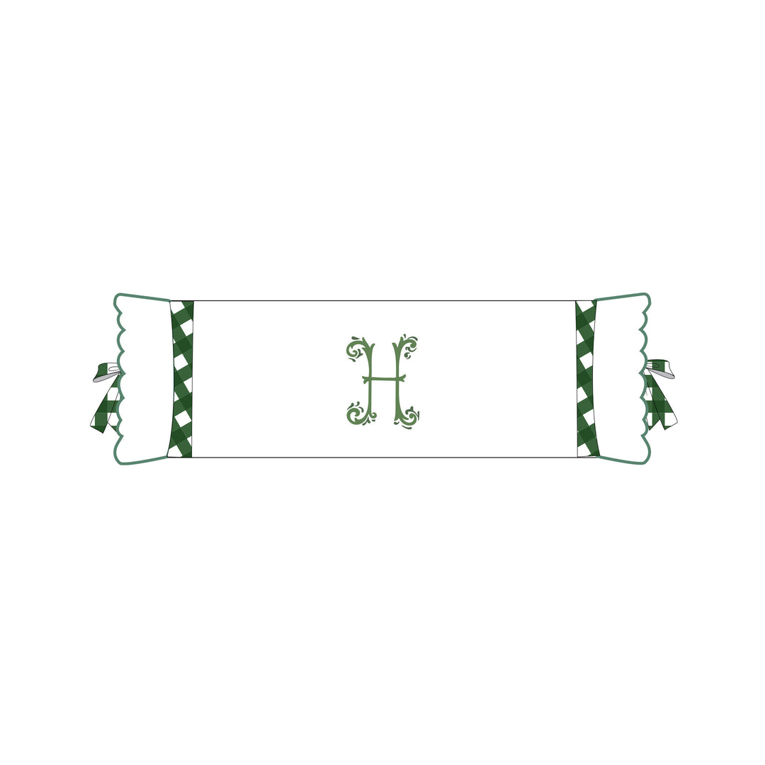 Seferî Flower Garden Bolster Cushion Cover with Monogram Embroidery - Green