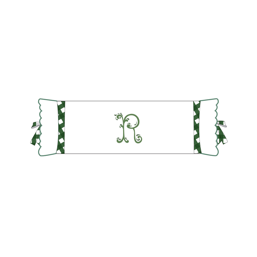 Seferî Flower Garden Bolster Cushion Cover with Monogram Embroidery - Green