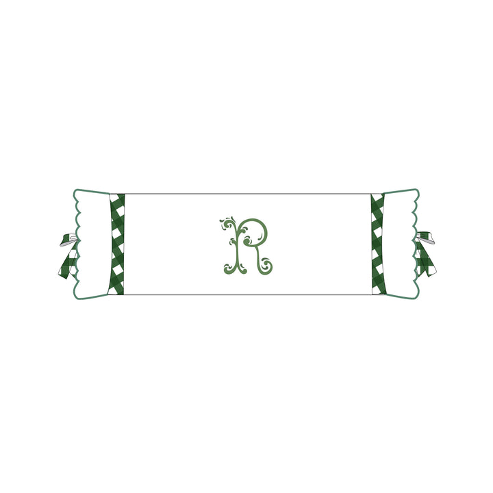 Seferî Flower Garden Bolster Cushion Cover with Monogram Embroidery - Green