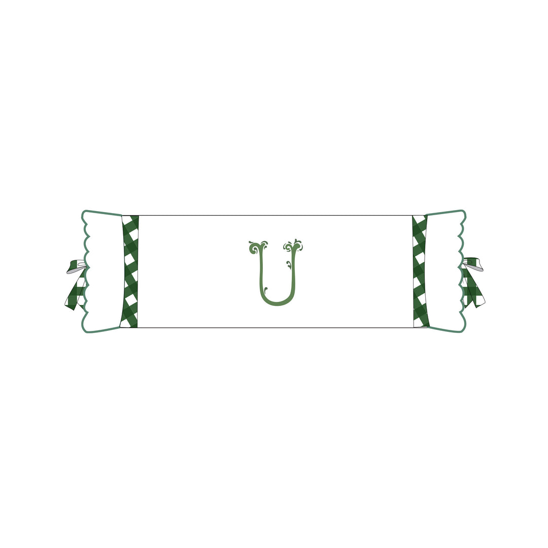 Seferî Flower Garden Bolster Cushion Cover with Monogram Embroidery - Green