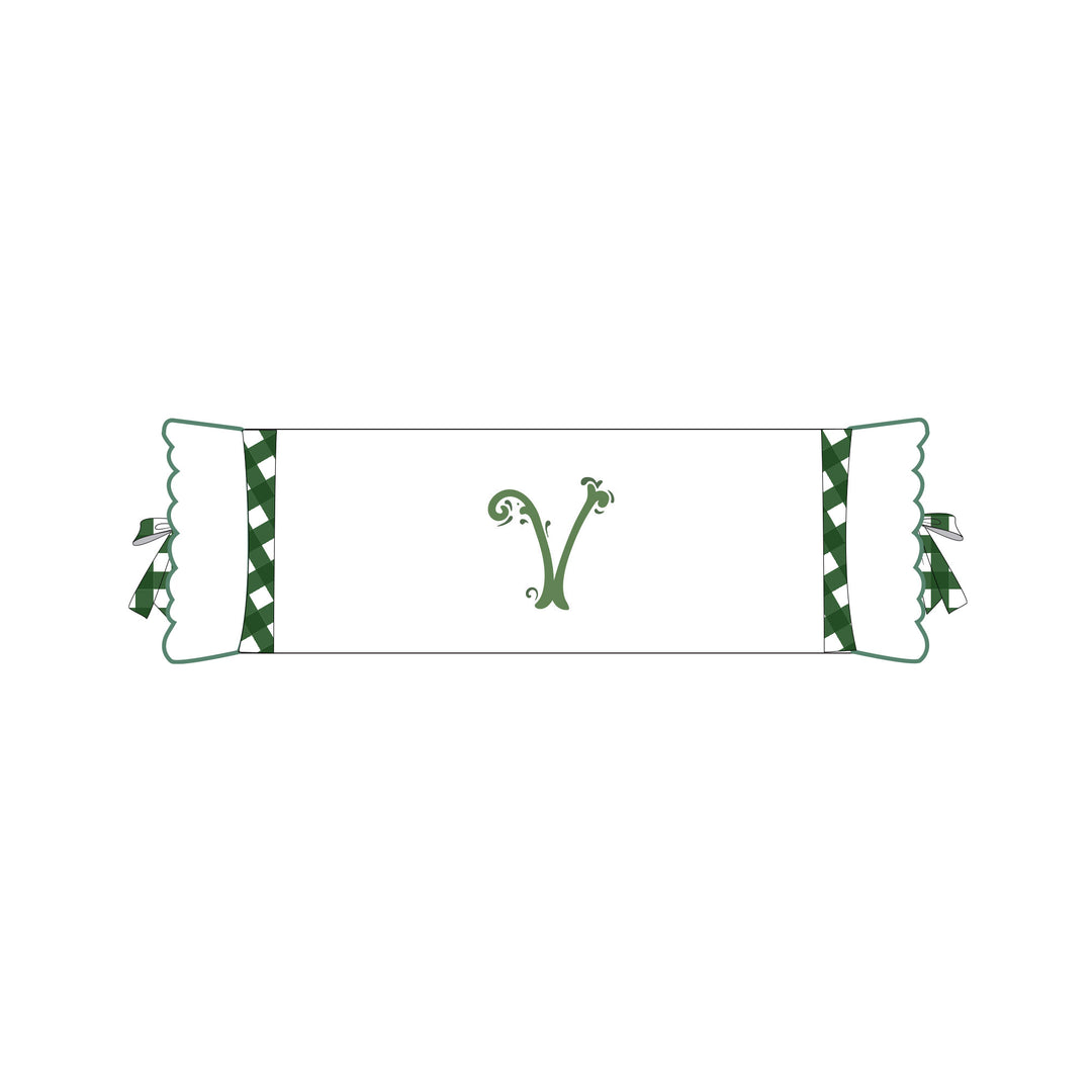 Seferî Flower Garden Bolster Cushion Cover with Monogram Embroidery - Green