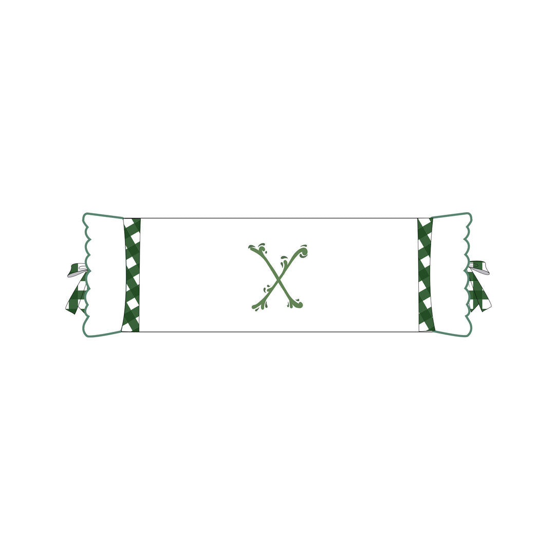 Seferî Flower Garden Bolster Cushion Cover with Monogram Embroidery - Green