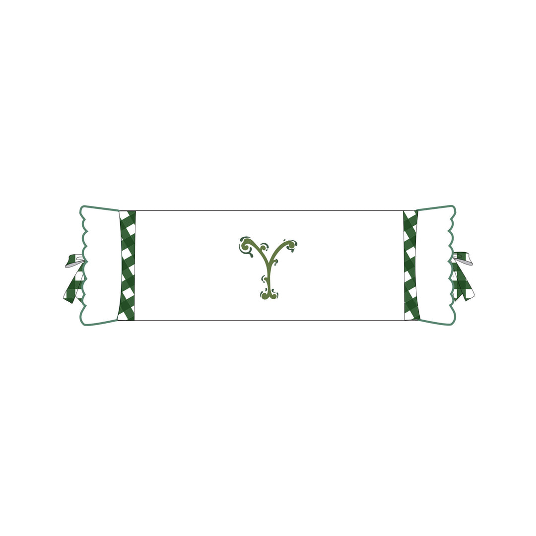 Seferî Flower Garden Bolster Cushion Cover with Monogram Embroidery - Green