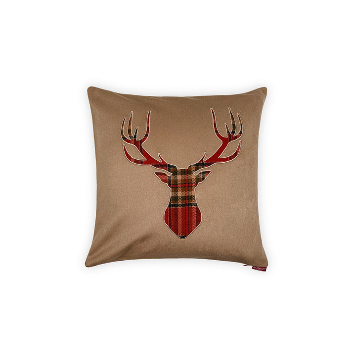 Deer Embroidered Plaid Decorative Cushion