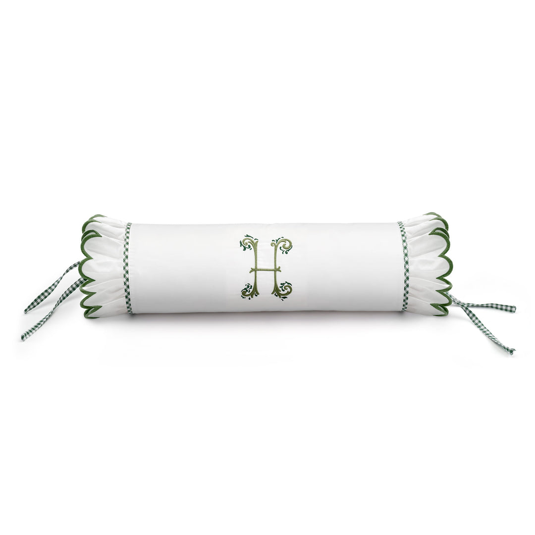 Seferî Flower Garden Bolster Cushion Cover with Monogram Embroidery - Green