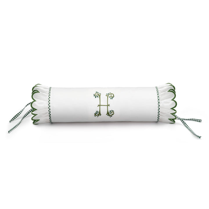 Seferî Flower Garden Bolster Cushion Cover with Monogram Embroidery - Green
