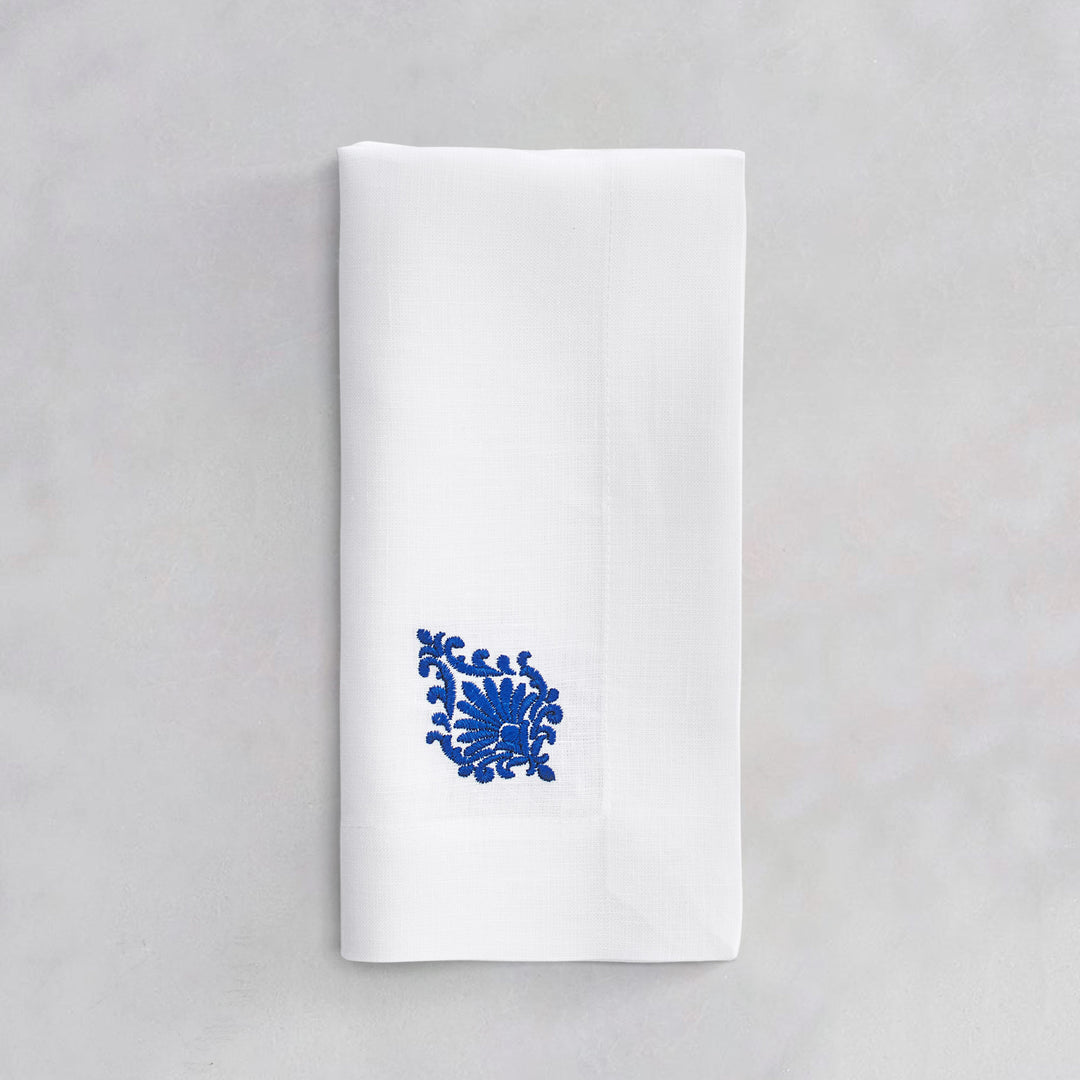 İznik Tile Flower Embroidered Napkin - Dark Blue