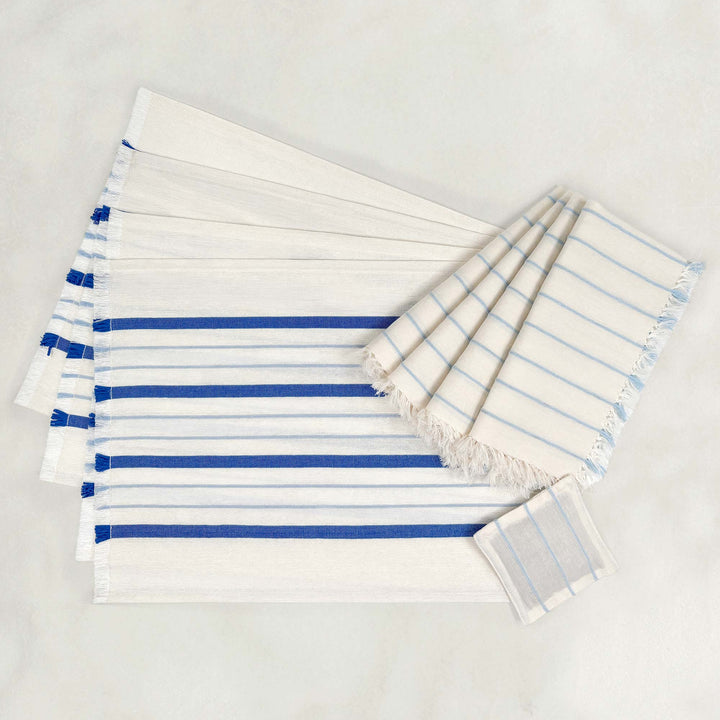 Handwoven 4-Piece Table Set – Blue Striped
