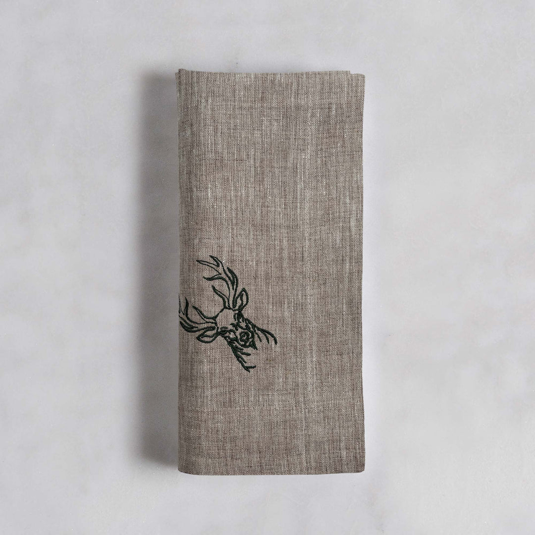 Deer Embroidered Linen Napkin