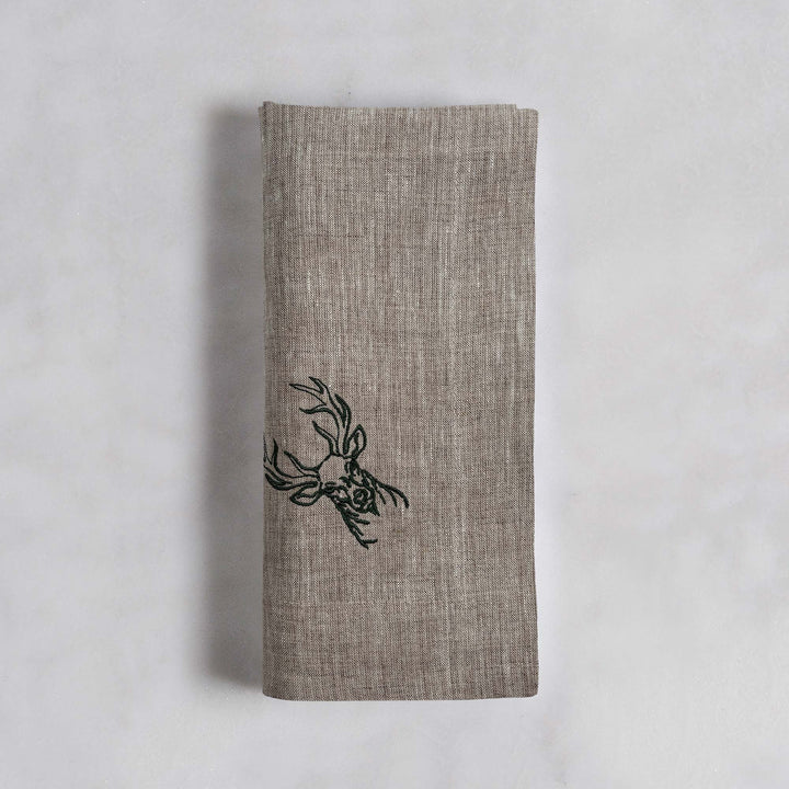 Deer Embroidered Linen Napkin