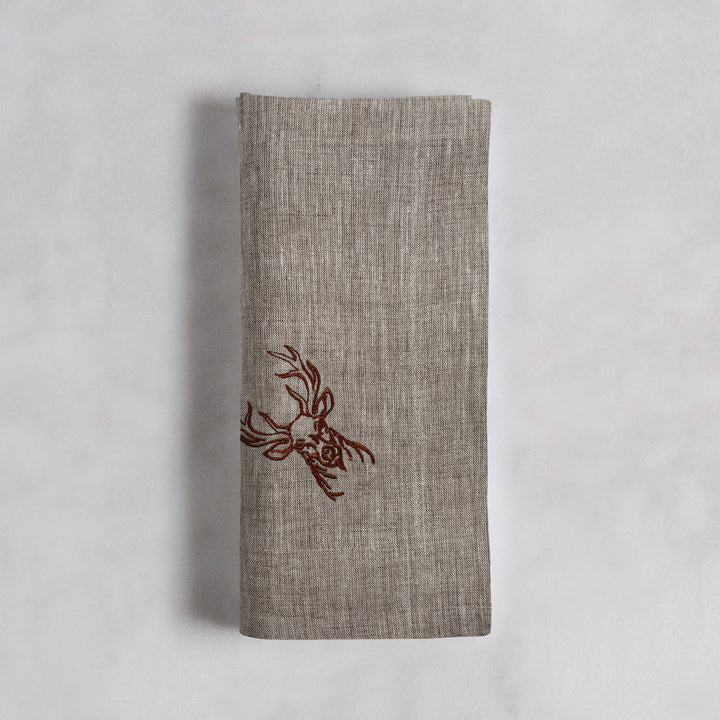 Deer Embroidered Linen Napkin