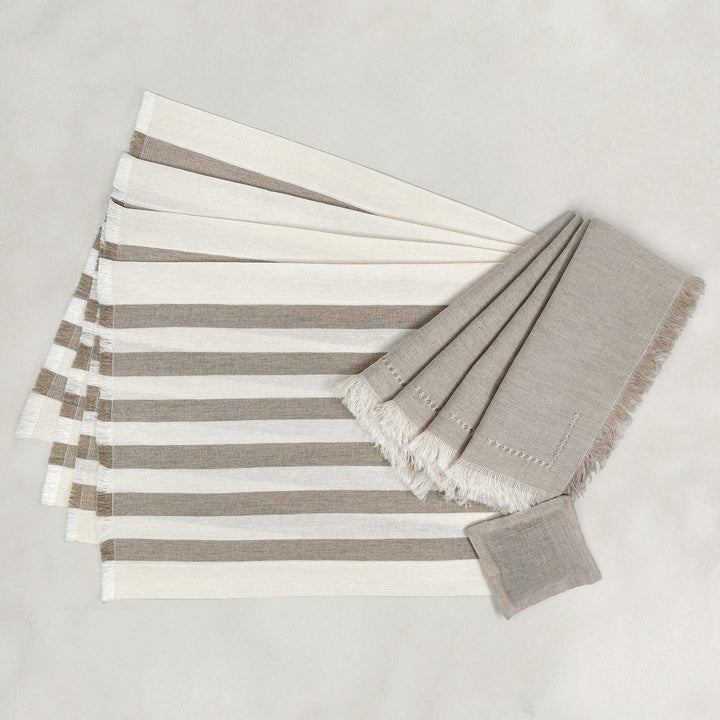 Handwoven 4-Piece Table Set – Beige Striped