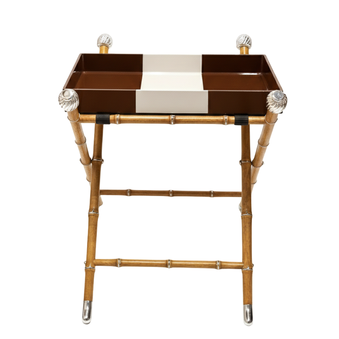 Lacquered Tray Table with Turban Detail - Beige/Brown