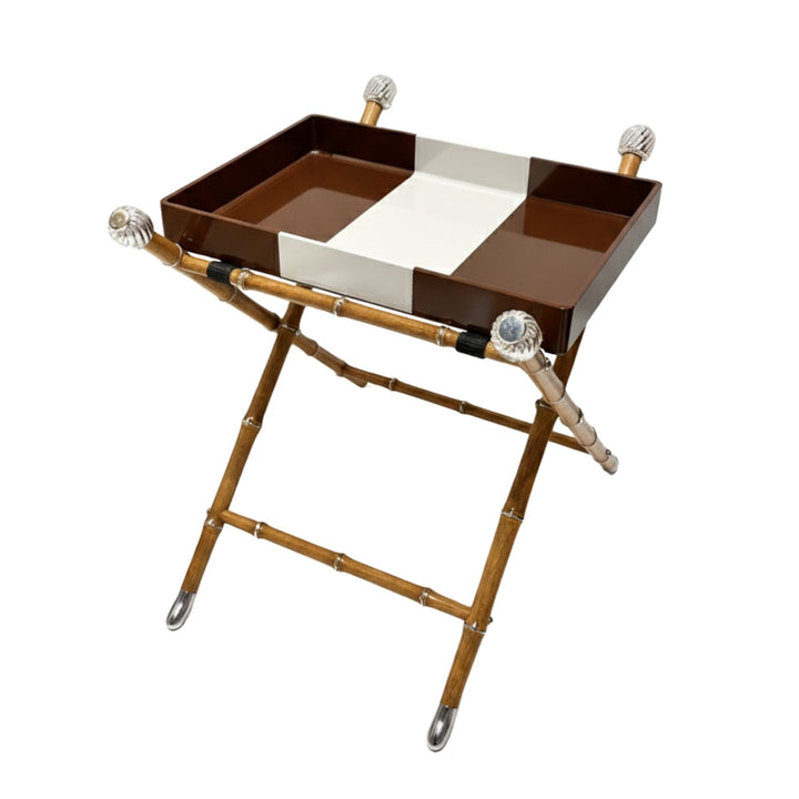 Lacquered Tray Table with Turban Detail - Beige/Brown