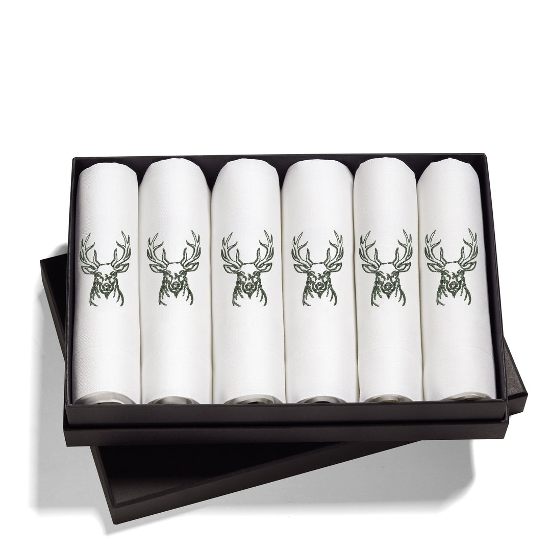 Deer Embroidered Linen Guest Towel Set