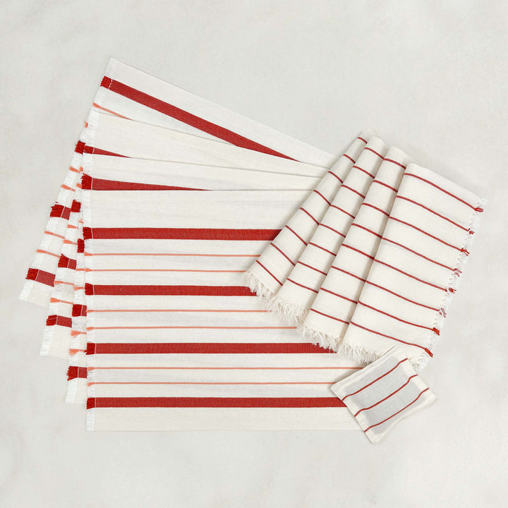 Handwoven 4-Piece Table Set – Red Striped
